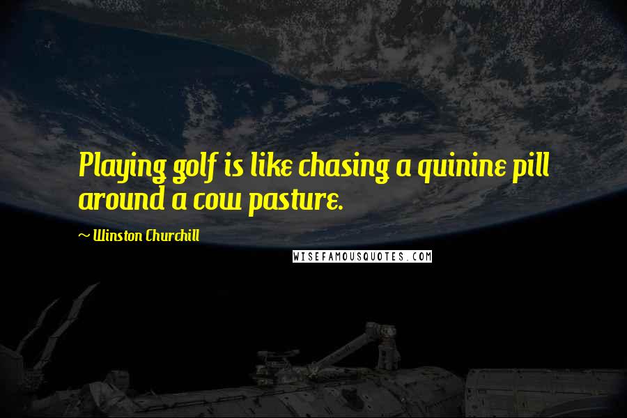 Winston Churchill Quotes: Playing golf is like chasing a quinine pill around a cow pasture.