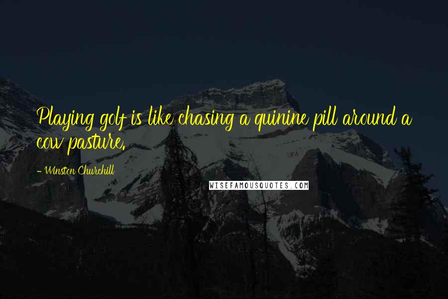 Winston Churchill Quotes: Playing golf is like chasing a quinine pill around a cow pasture.