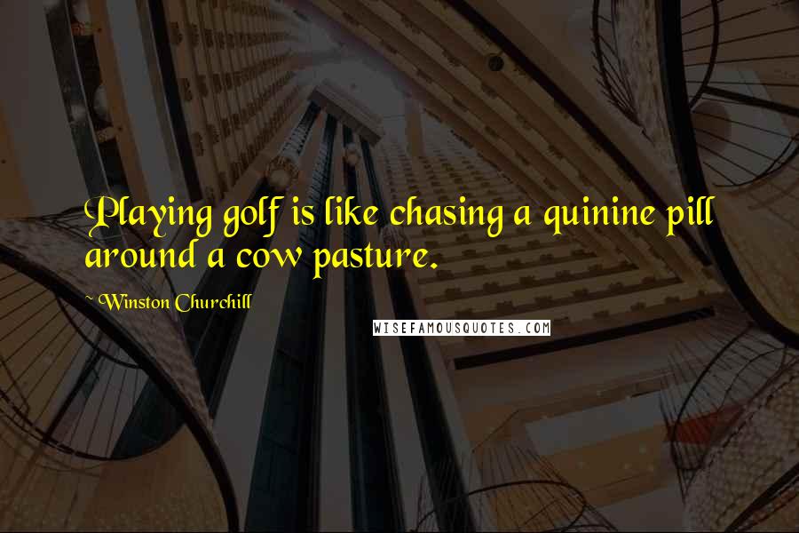 Winston Churchill Quotes: Playing golf is like chasing a quinine pill around a cow pasture.