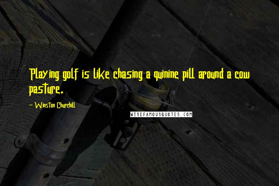 Winston Churchill Quotes: Playing golf is like chasing a quinine pill around a cow pasture.