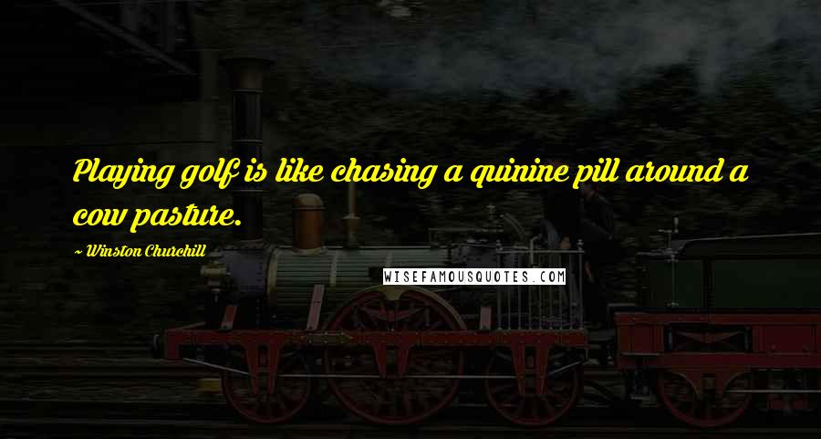 Winston Churchill Quotes: Playing golf is like chasing a quinine pill around a cow pasture.