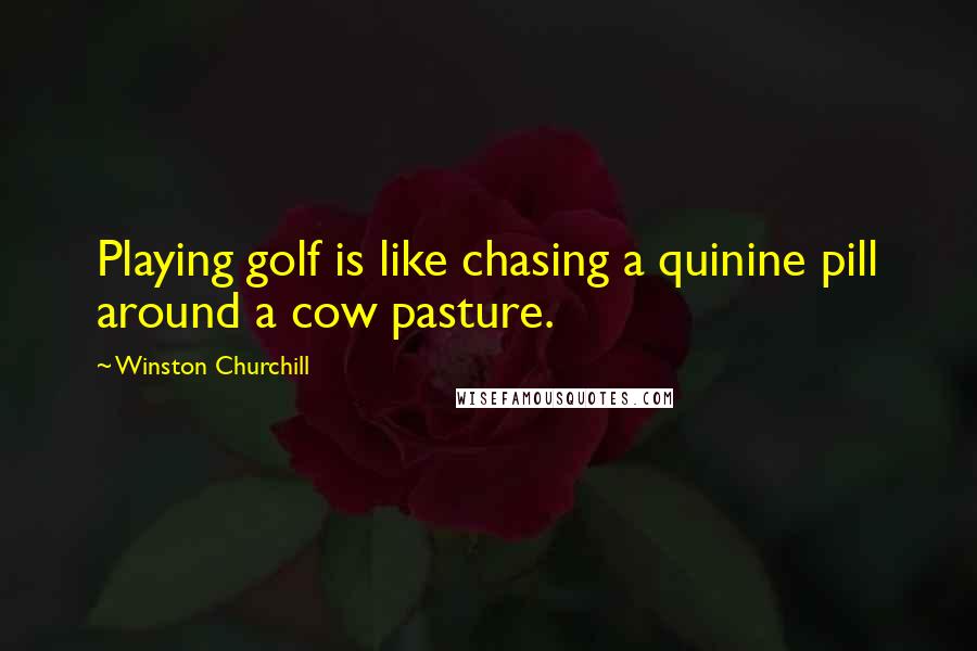 Winston Churchill Quotes: Playing golf is like chasing a quinine pill around a cow pasture.