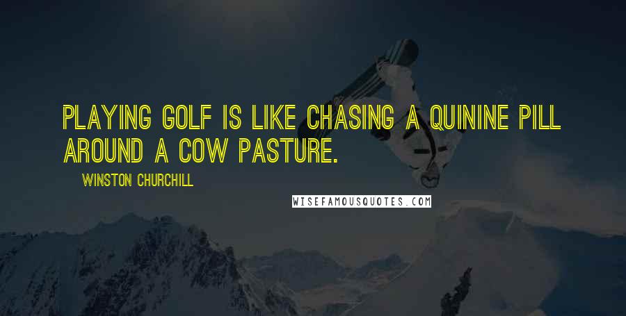 Winston Churchill Quotes: Playing golf is like chasing a quinine pill around a cow pasture.