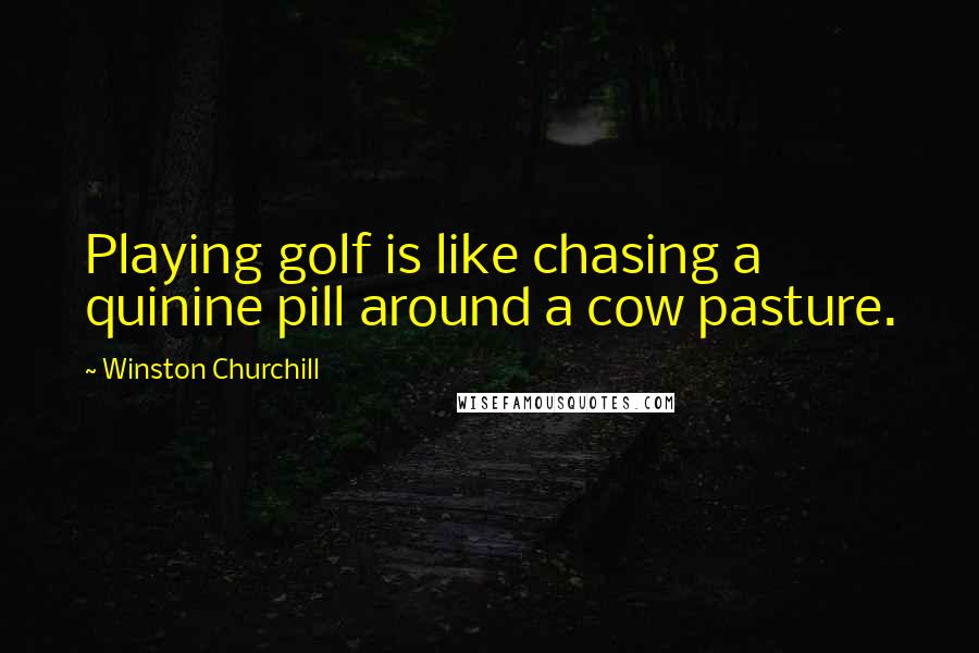 Winston Churchill Quotes: Playing golf is like chasing a quinine pill around a cow pasture.