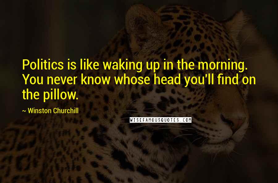 Winston Churchill Quotes: Politics is like waking up in the morning. You never know whose head you'll find on the pillow.