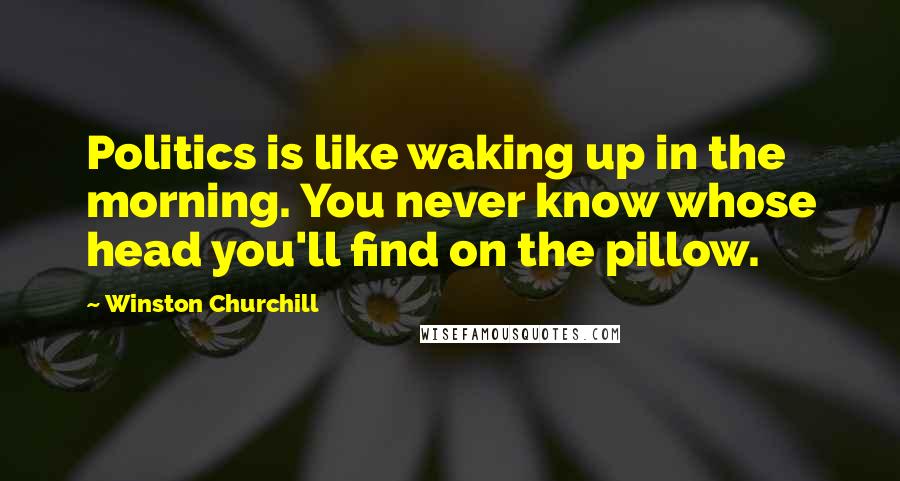 Winston Churchill Quotes: Politics is like waking up in the morning. You never know whose head you'll find on the pillow.