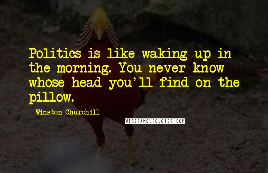 Winston Churchill Quotes: Politics is like waking up in the morning. You never know whose head you'll find on the pillow.