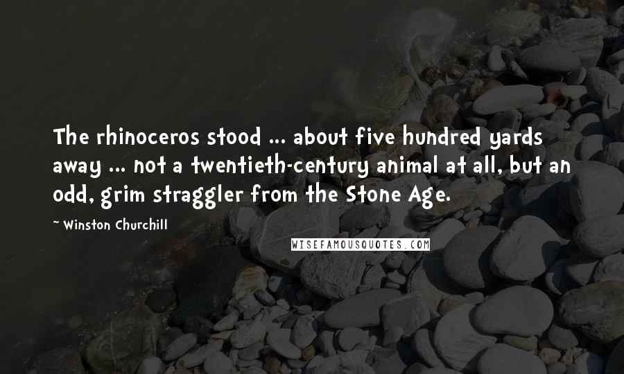 Winston Churchill Quotes: The rhinoceros stood ... about five hundred yards away ... not a twentieth-century animal at all, but an odd, grim straggler from the Stone Age.