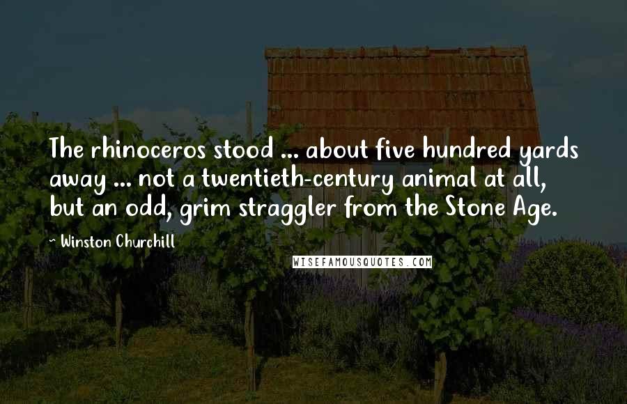 Winston Churchill Quotes: The rhinoceros stood ... about five hundred yards away ... not a twentieth-century animal at all, but an odd, grim straggler from the Stone Age.