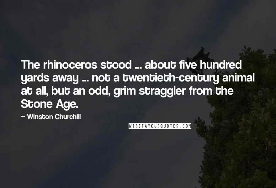 Winston Churchill Quotes: The rhinoceros stood ... about five hundred yards away ... not a twentieth-century animal at all, but an odd, grim straggler from the Stone Age.