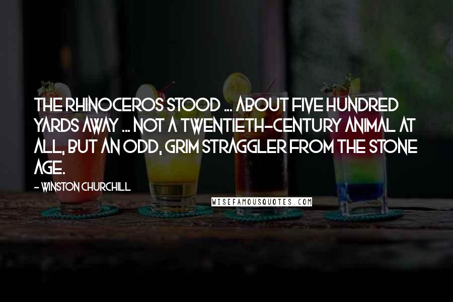 Winston Churchill Quotes: The rhinoceros stood ... about five hundred yards away ... not a twentieth-century animal at all, but an odd, grim straggler from the Stone Age.