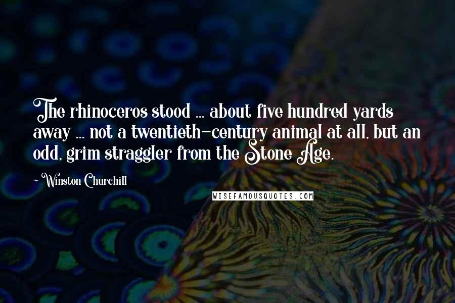 Winston Churchill Quotes: The rhinoceros stood ... about five hundred yards away ... not a twentieth-century animal at all, but an odd, grim straggler from the Stone Age.