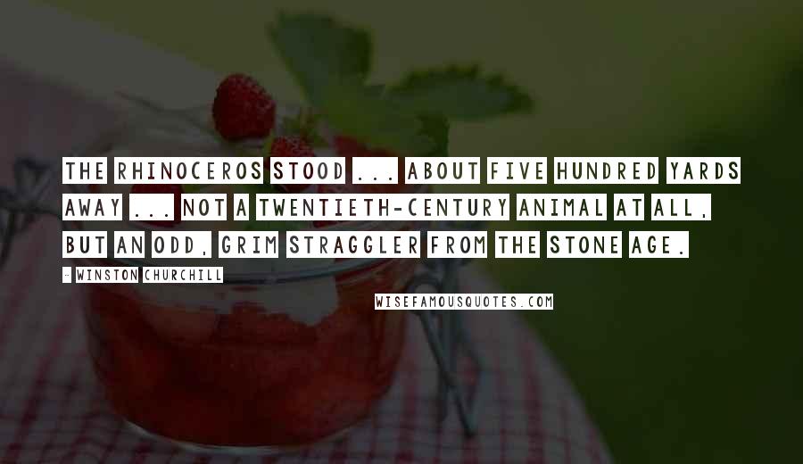 Winston Churchill Quotes: The rhinoceros stood ... about five hundred yards away ... not a twentieth-century animal at all, but an odd, grim straggler from the Stone Age.