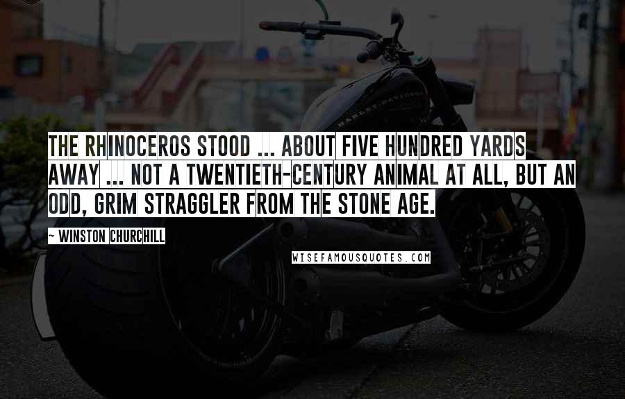 Winston Churchill Quotes: The rhinoceros stood ... about five hundred yards away ... not a twentieth-century animal at all, but an odd, grim straggler from the Stone Age.