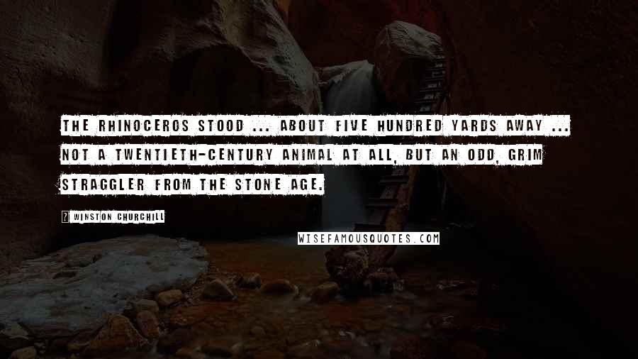 Winston Churchill Quotes: The rhinoceros stood ... about five hundred yards away ... not a twentieth-century animal at all, but an odd, grim straggler from the Stone Age.