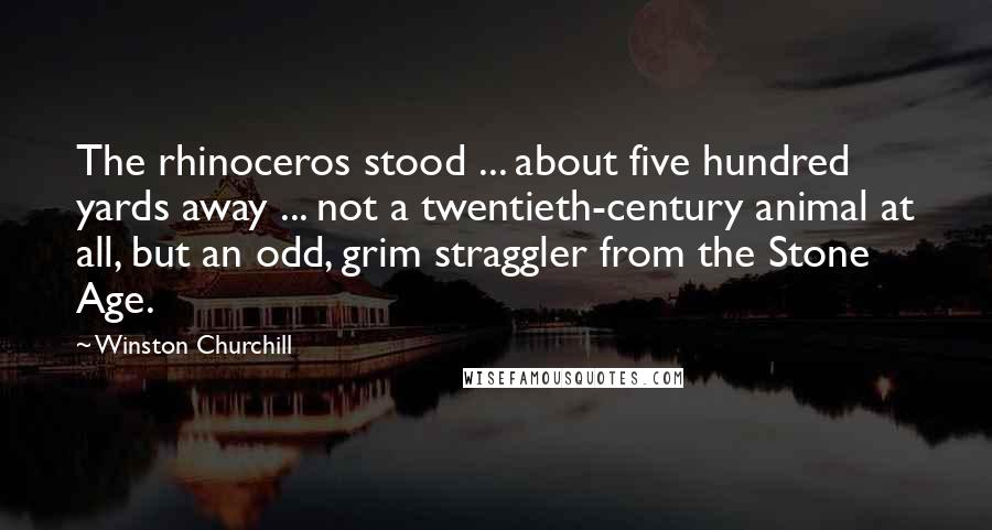 Winston Churchill Quotes: The rhinoceros stood ... about five hundred yards away ... not a twentieth-century animal at all, but an odd, grim straggler from the Stone Age.