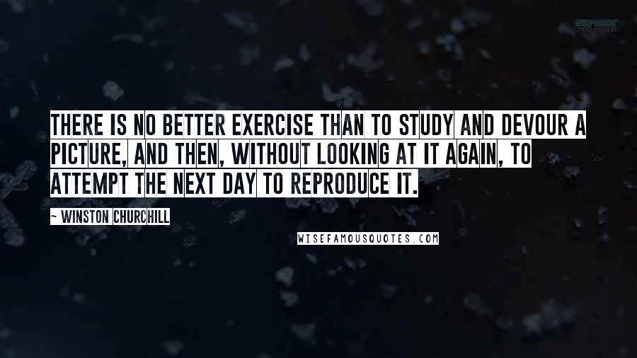 Winston Churchill Quotes: There is no better exercise than to study and devour a picture, and then, without looking at it again, to attempt the next day to reproduce it.