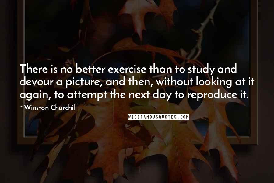 Winston Churchill Quotes: There is no better exercise than to study and devour a picture, and then, without looking at it again, to attempt the next day to reproduce it.