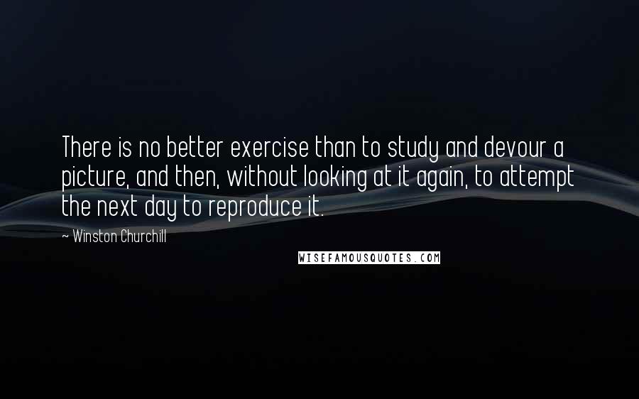 Winston Churchill Quotes: There is no better exercise than to study and devour a picture, and then, without looking at it again, to attempt the next day to reproduce it.