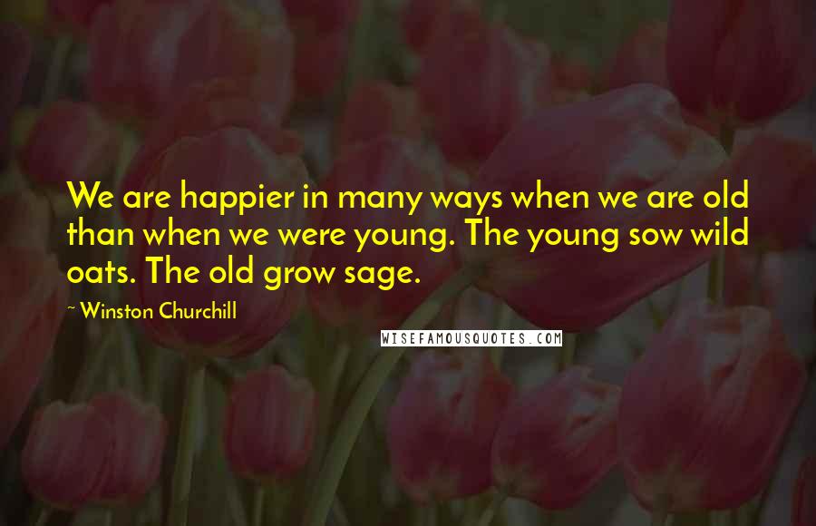 Winston Churchill Quotes: We are happier in many ways when we are old than when we were young. The young sow wild oats. The old grow sage.