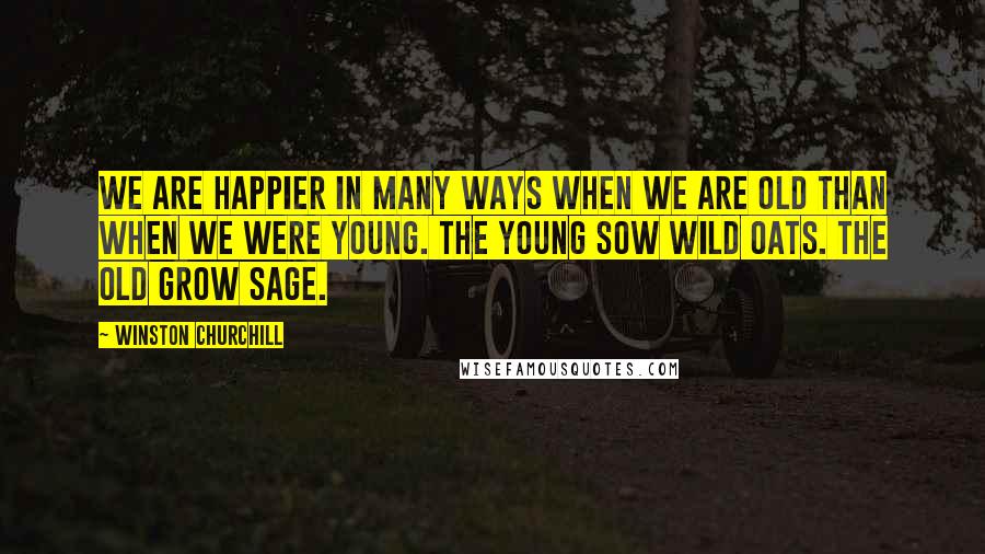 Winston Churchill Quotes: We are happier in many ways when we are old than when we were young. The young sow wild oats. The old grow sage.