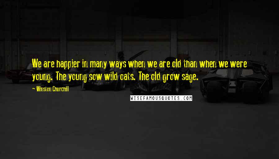 Winston Churchill Quotes: We are happier in many ways when we are old than when we were young. The young sow wild oats. The old grow sage.