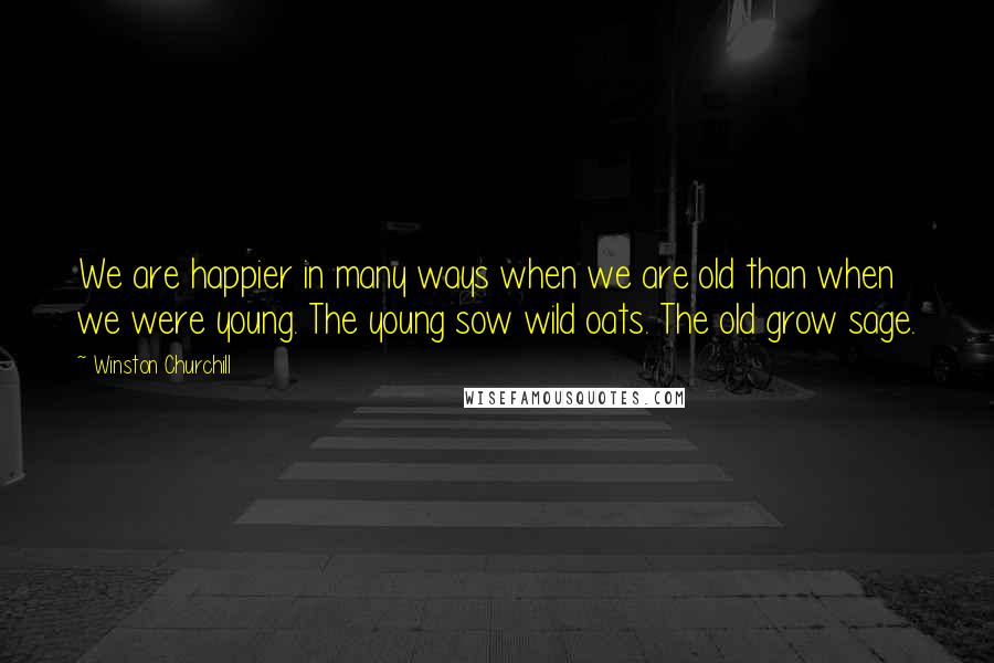 Winston Churchill Quotes: We are happier in many ways when we are old than when we were young. The young sow wild oats. The old grow sage.