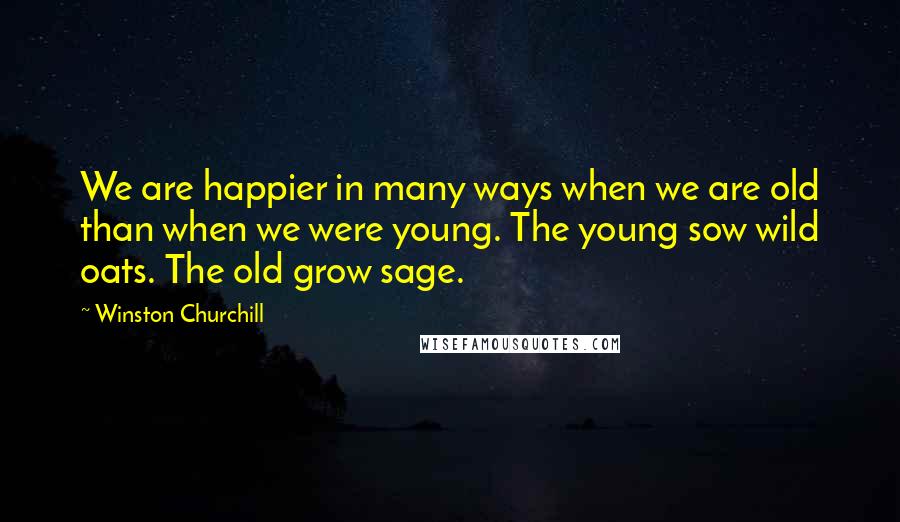 Winston Churchill Quotes: We are happier in many ways when we are old than when we were young. The young sow wild oats. The old grow sage.