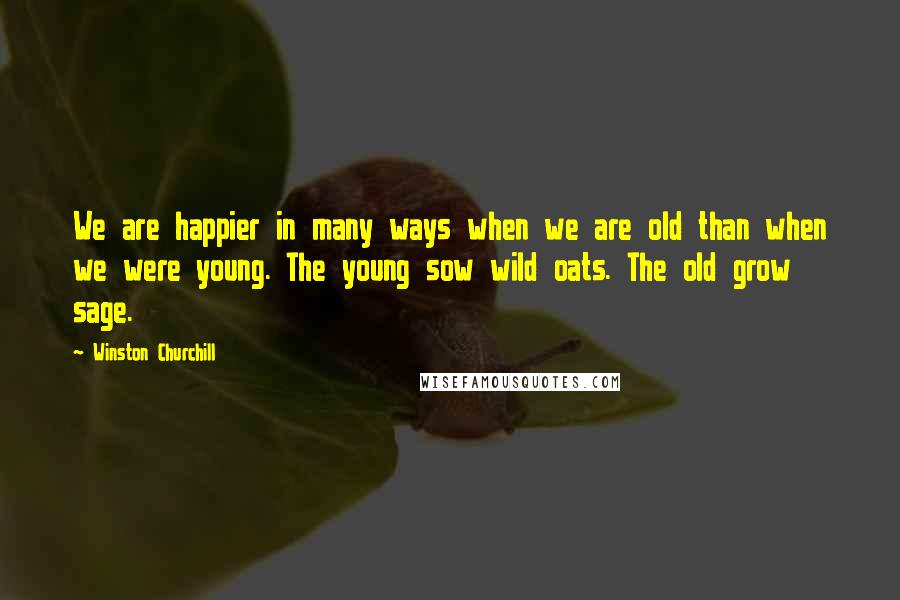 Winston Churchill Quotes: We are happier in many ways when we are old than when we were young. The young sow wild oats. The old grow sage.