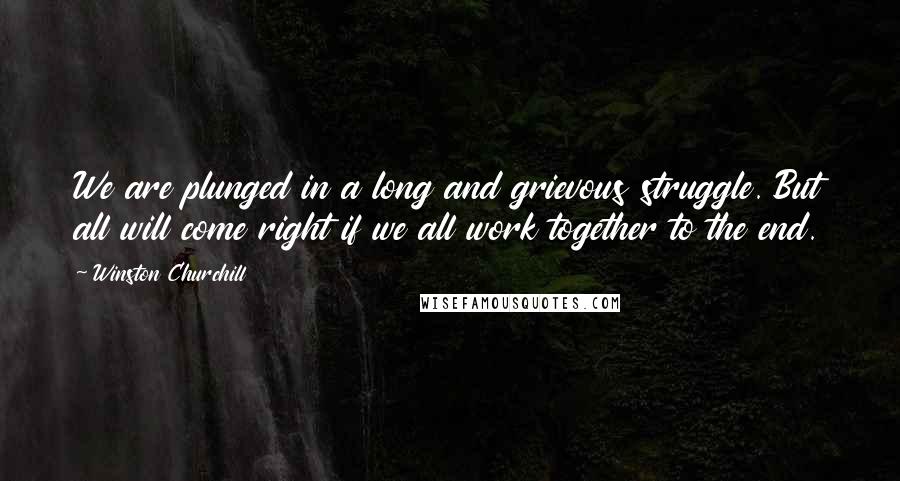 Winston Churchill Quotes: We are plunged in a long and grievous struggle. But all will come right if we all work together to the end.