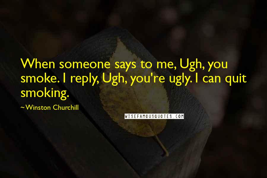 Winston Churchill Quotes: When someone says to me, Ugh, you smoke. I reply, Ugh, you're ugly. I can quit smoking.