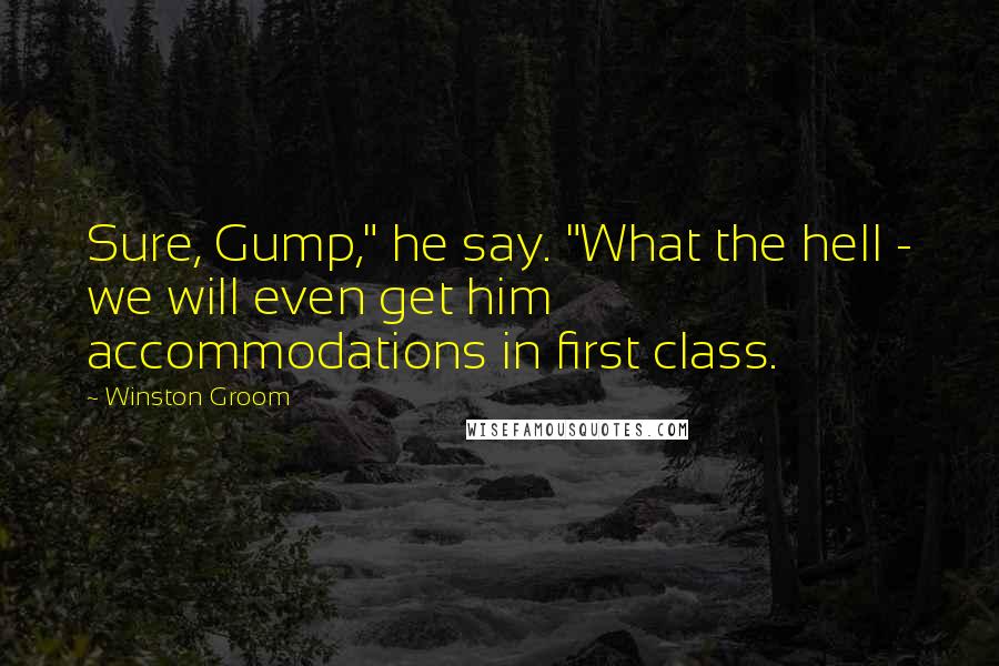 Winston Groom Quotes: Sure, Gump," he say. "What the hell - we will even get him accommodations in first class.
