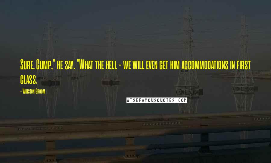 Winston Groom Quotes: Sure, Gump," he say. "What the hell - we will even get him accommodations in first class.
