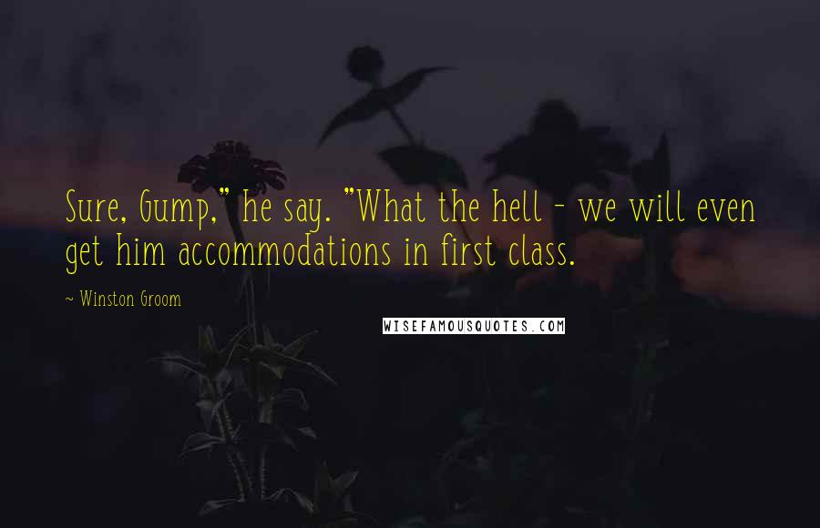 Winston Groom Quotes: Sure, Gump," he say. "What the hell - we will even get him accommodations in first class.