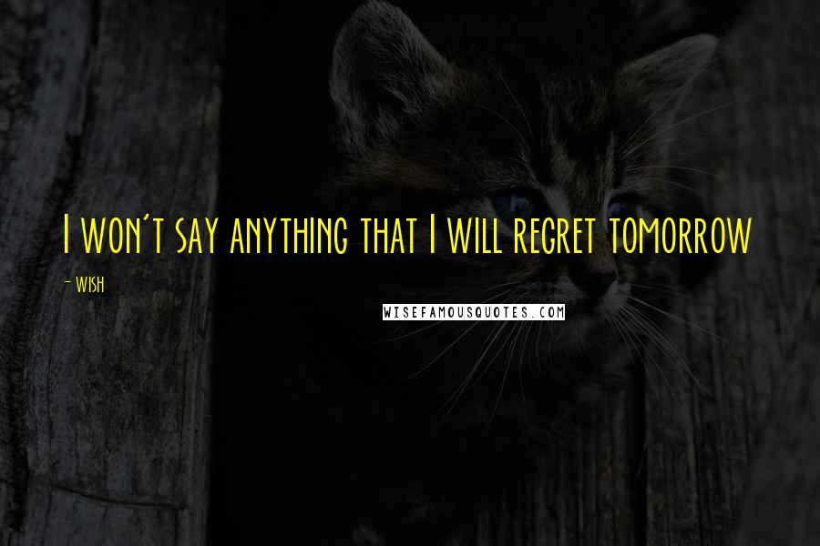 Wish Quotes: I won't say anything that I will regret tomorrow