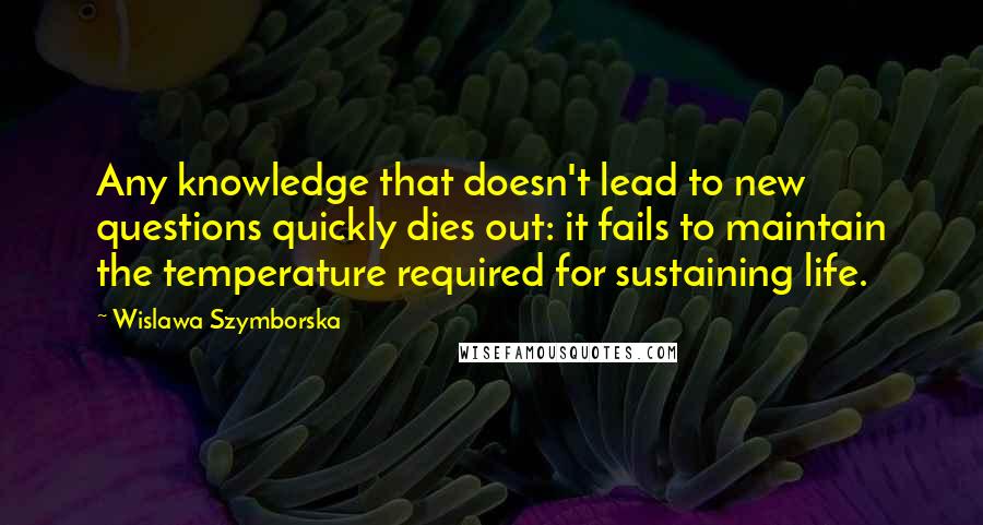 Wislawa Szymborska Quotes: Any knowledge that doesn't lead to new questions quickly dies out: it fails to maintain the temperature required for sustaining life.