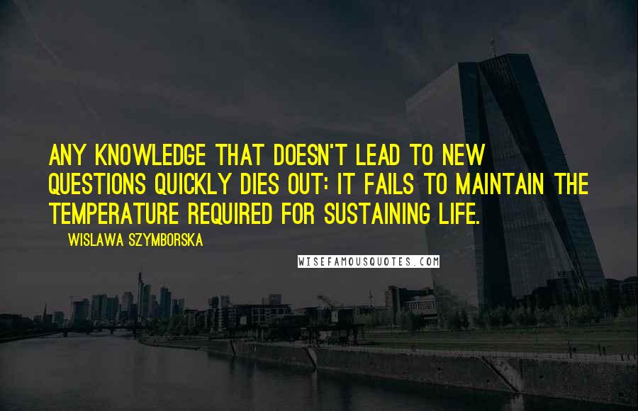Wislawa Szymborska Quotes: Any knowledge that doesn't lead to new questions quickly dies out: it fails to maintain the temperature required for sustaining life.