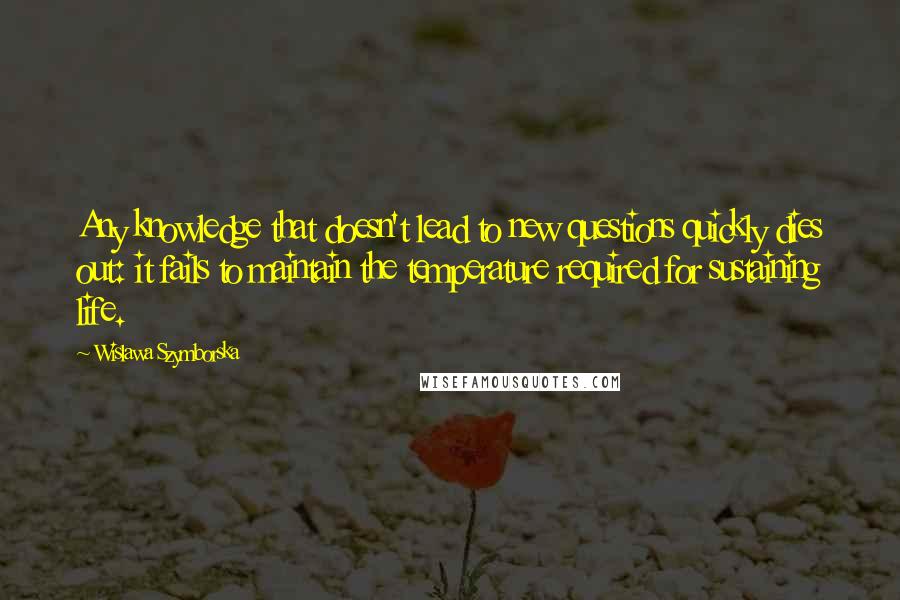 Wislawa Szymborska Quotes: Any knowledge that doesn't lead to new questions quickly dies out: it fails to maintain the temperature required for sustaining life.