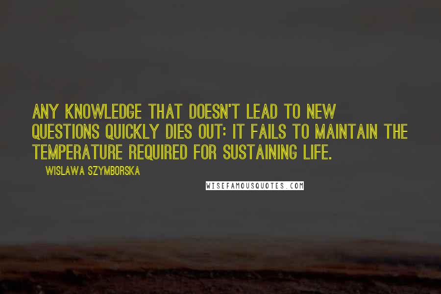 Wislawa Szymborska Quotes: Any knowledge that doesn't lead to new questions quickly dies out: it fails to maintain the temperature required for sustaining life.