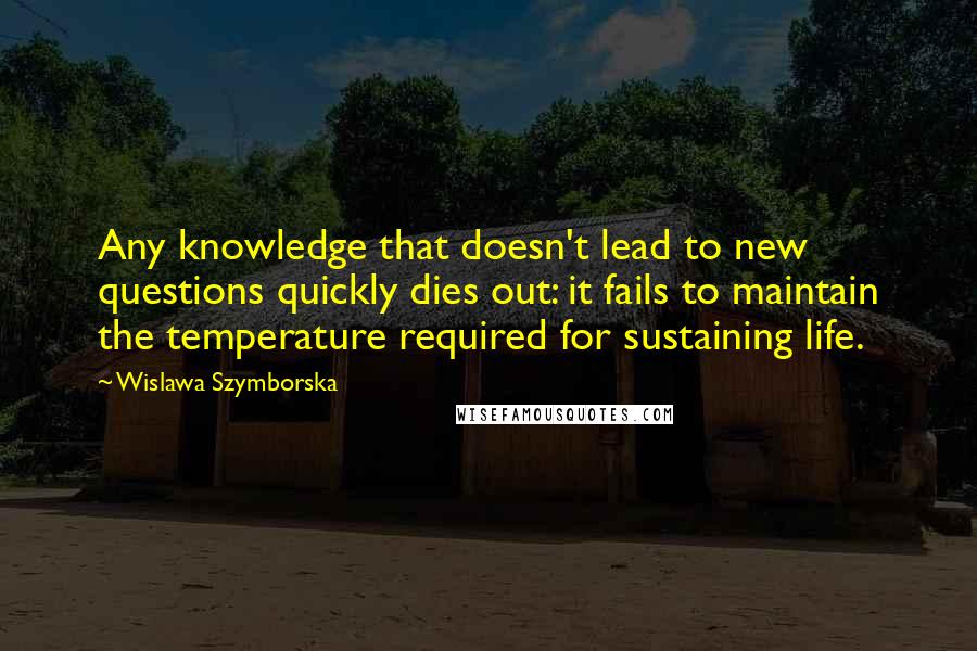 Wislawa Szymborska Quotes: Any knowledge that doesn't lead to new questions quickly dies out: it fails to maintain the temperature required for sustaining life.