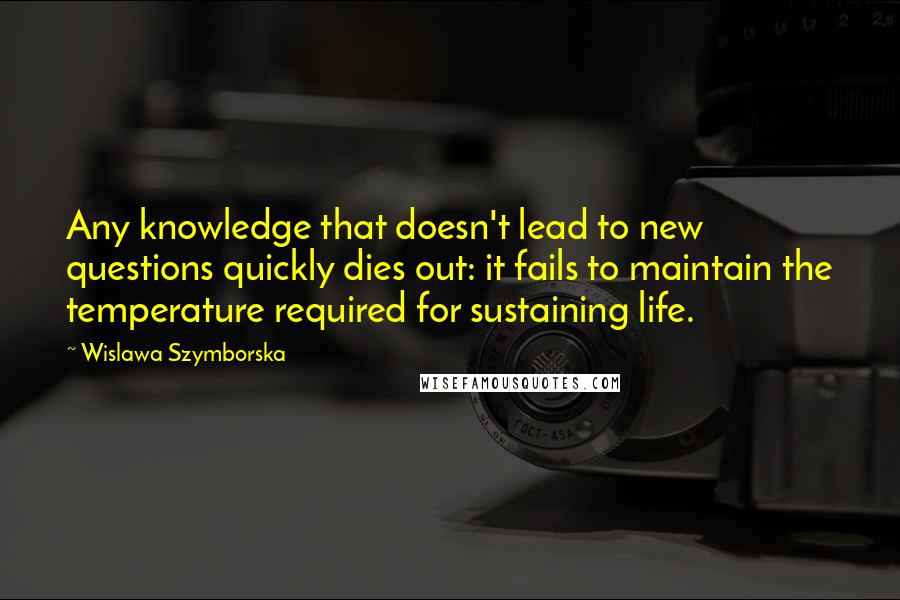 Wislawa Szymborska Quotes: Any knowledge that doesn't lead to new questions quickly dies out: it fails to maintain the temperature required for sustaining life.