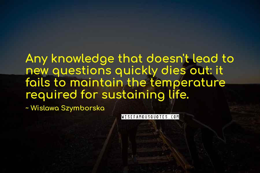Wislawa Szymborska Quotes: Any knowledge that doesn't lead to new questions quickly dies out: it fails to maintain the temperature required for sustaining life.