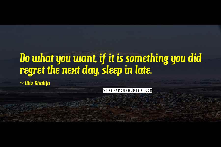 Wiz Khalifa Quotes: Do what you want, if it is something you did regret the next day, sleep in late.