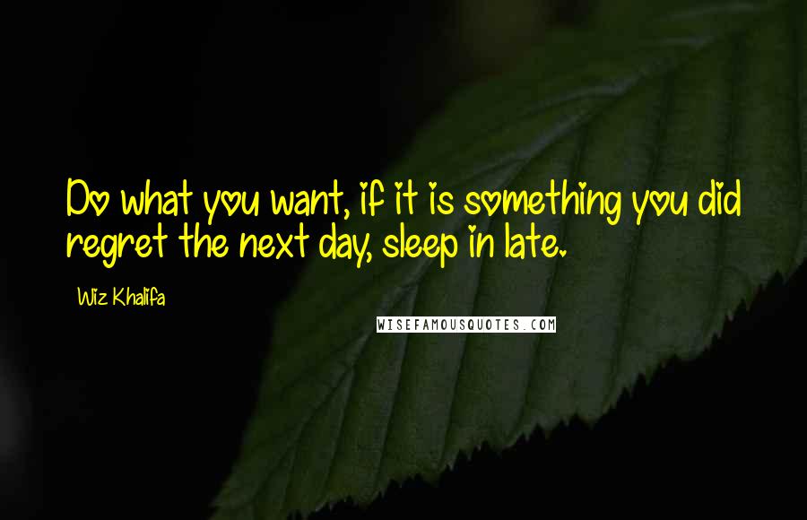 Wiz Khalifa Quotes: Do what you want, if it is something you did regret the next day, sleep in late.