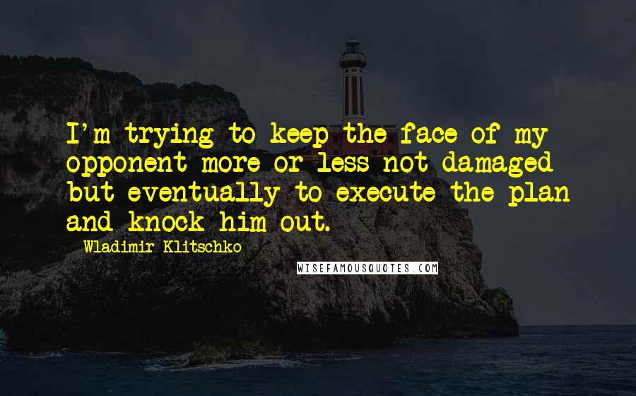 Wladimir Klitschko Quotes: I'm trying to keep the face of my opponent more or less not damaged but eventually to execute the plan and knock him out.