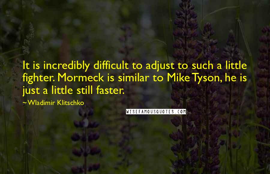 Wladimir Klitschko Quotes: It is incredibly difficult to adjust to such a little fighter. Mormeck is similar to Mike Tyson, he is just a little still faster.