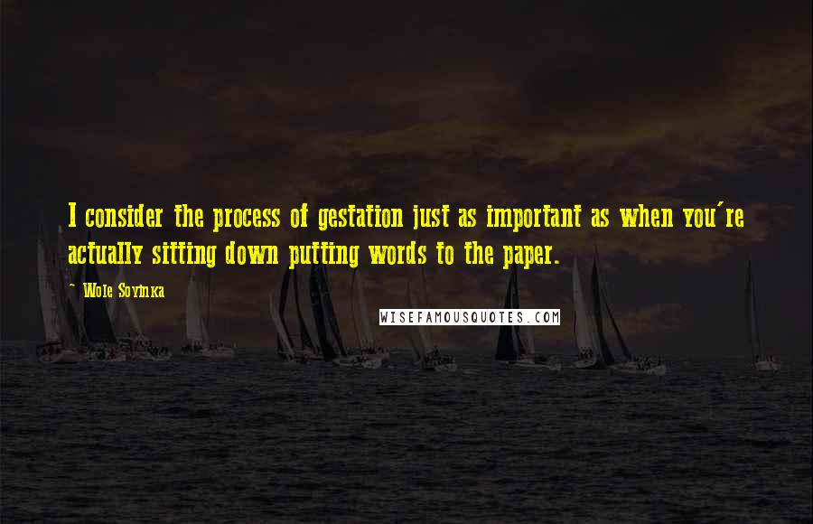 Wole Soyinka Quotes: I consider the process of gestation just as important as when you're actually sitting down putting words to the paper.