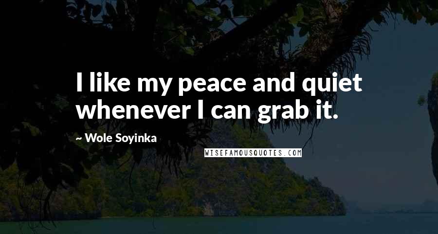 Wole Soyinka Quotes: I like my peace and quiet whenever I can grab it.