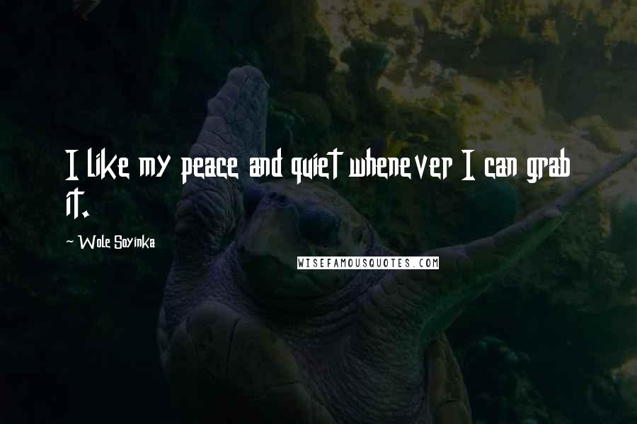 Wole Soyinka Quotes: I like my peace and quiet whenever I can grab it.