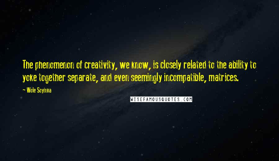 Wole Soyinka Quotes: The phenomenon of creativity, we know, is closely related to the ability to yoke together separate, and even seemingly incompatible, matrices.